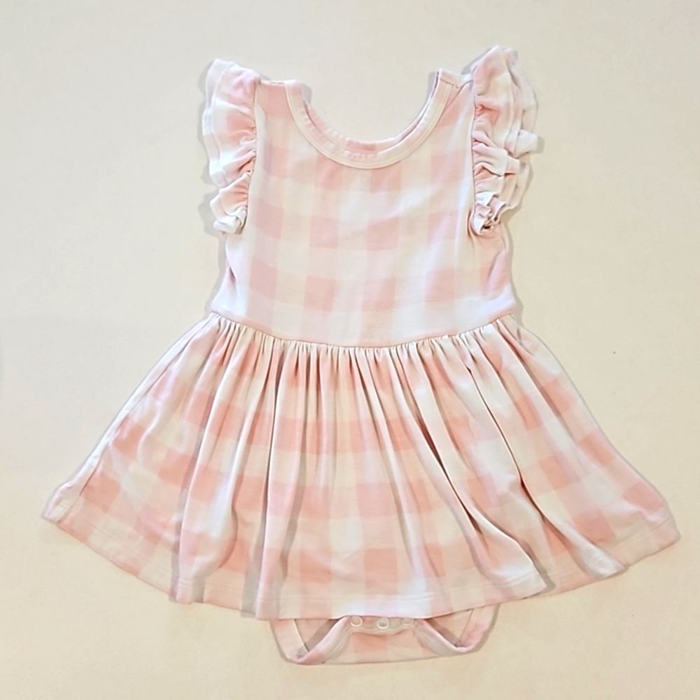 EUC Little Sleepies Pink Gingham Play Skater Dress, 12-18 months